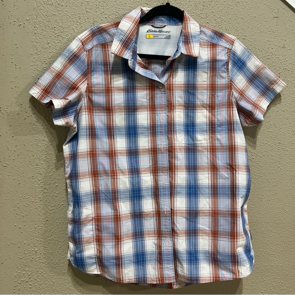 Eddie Bauer Travex Women's Blue & Red Plaid Hiking Shirt Top; M - Picture 2 of 14